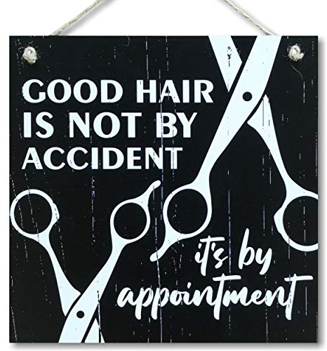 CARISPIBET Good hair is not by accident | Heimdekoration Schild Friseur Wandkunst 20,3 x 20,3 cm