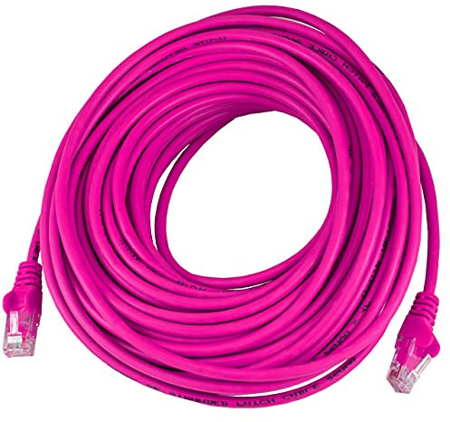 Pebble Eleven 15M Long CAT5e Ethernet Cable Pink Internet TV Router Wire Sky Q PS5 Xbox PC LAN