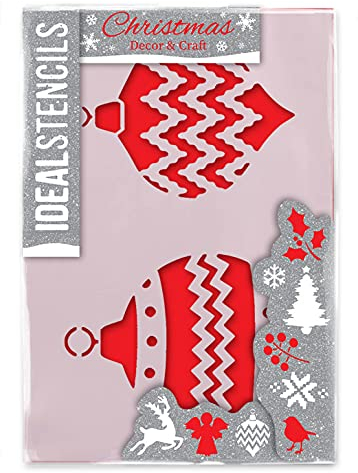 Weihnachtliche Bastelschablone, Weihnachtskugel-Design, festliche Kunst und Handwerk, wiederverwendbare Malschablone, A5, 15 x 21 cm