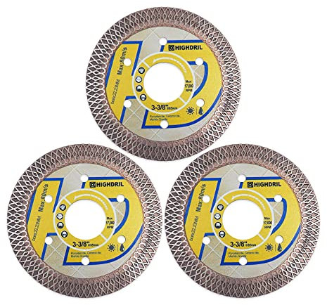HIGHDRIL Disque a Tronconner Diamantés - 3pces Ø 85MM Lame de Scie Diamantée pour Carrelage, Céramique, Porcelaine, Terre cuite, Granit, Marbre, Pierre dure avec rondelle 22,23/15,875MM et 22,23/20MM
