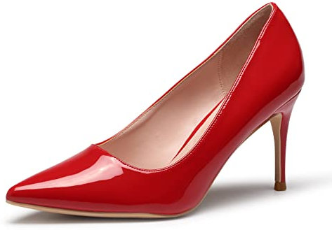 GENSHUO Damen Stiletto High Heels, Sexy Geschlossene Spitze Zehen Stiletto Pumps 8cm Klassische Party Prom Hochzeit Lackleder High Heel Pumps für Frauen Rot Größe 38.5 EU