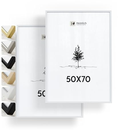 Heimlich® 2x Cadre Photo 50x70 en Bois Blanc | Cadre 50x70 cm | Verre Acrylique Incassable Excellente Qualité Durable | Accrochage Facile Pour Montage Décoration Murale 50x70