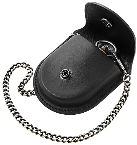 Tiong Vintage Black/Brown PU Leather 45 mm Pocket Watch Pouch Men Storage Holder Pocket Watch Protector Stand with Chain for Men