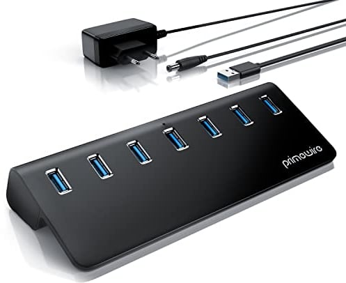 CSL 7 Port USB 3.0 Hub aktiv - 10 Gbit/s - 7 Port Verteiler – mit Netzteil aktiv - USB-Kabel, Stromversorgungskabel – Aluminiumgehäuse - PC Notebook Laptop - Windows 7 – 11, kompatibel USB 3.2 2.0