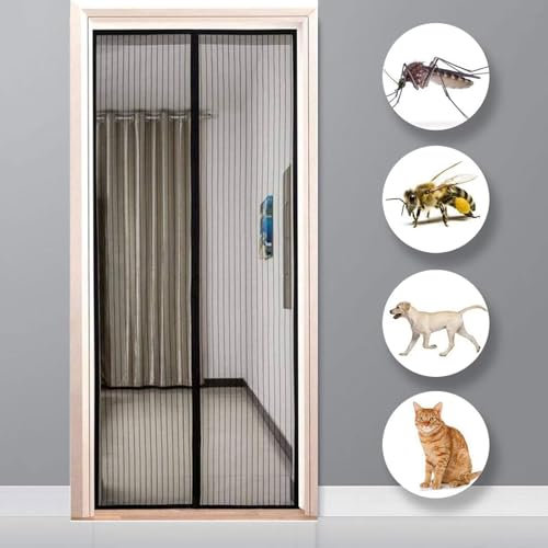 Ufamiluk Tenda zanzariera Porta Finestra Traspirante Varie Taglie Senza Praticare Fori zanzariera Finestra Scorrevole per finestre Porta Porte Ingresso Balcone 240x225cm Nero