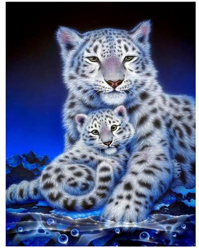 5D Diamond Painting DIY Set Schneeleopard 40x50cm Eckige Steine Full Drill Diamant Painting Bilder Bastelset Erwachsene Kreuzstich Diamant Malerei Malen nach Zahlen Rhinestone Mosaik Deko Wohnzimmer