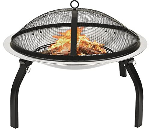Feuerschale Ø 56 cm, Multifunktional Feuerstelle mit Grillrost & Gitterabdeckung, für Heizung/BBQ, Feuerkorb, Feuerschale Garten, für Camping Picknick Garten, 56x56x49 cm Stahl