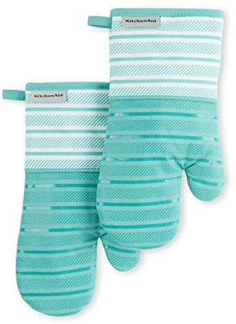 KitchenAid Albany Oven Mitt 2-Pack Set, Aqua Sky, 7x13