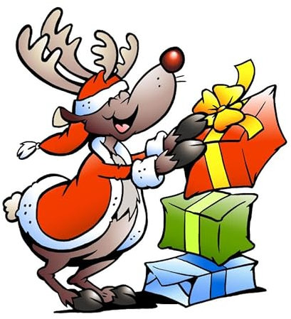 Fensterbild Weihnachten - Rentier mit Geschenken