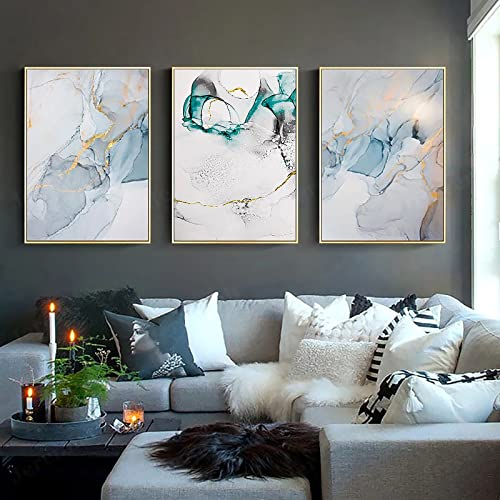 Trayosin 3er Poster Set türkis Gold Marmor Leinwand Bilder Luxus Textur Wandkunst Wandbilder Drucken Modernes Wohnzimmer Wohnkultur Kunstdrucke Leinwandbilder,Ohne Rahmen (50x70cm)