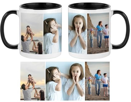 Personalised with Multi Photo Collage Mug Memorable Gift for Family,Friends,Birthday,Any Occasion Coffee Tea 11oz Inside Coloured Ceramic Mug. (3 Photo, Black)