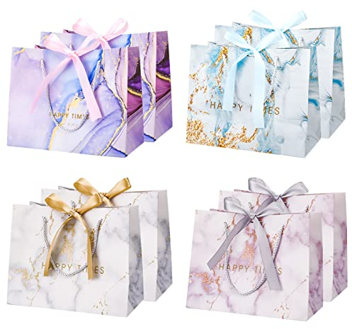 Fuyamp 8 Pcs Gift Bags, Medium Gift Bags for Presents, Elegant Wrapping Gift Bags with Bow and Ribbon for Men Women Birthday, Wedding, Baby Shower, Teacher’s Day Marble Style (Multicolor)