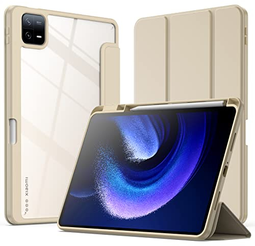JETech Hülle für Xiaomi Mi Pad 6/Mi Pad 6 Pro (11 Zoll, Modell 2023) mit Stifthalter, Klare Transparente Rückseite Schutzhülle Dünner Ständer Stoßfest Tablet (Beige)