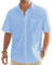 J.VER Mens Blue Short Sleeve Linen Shirts Summer Casaul Lightweight Cotton Regular Fit Holiday Beach Button Down Shirt with Pocket M