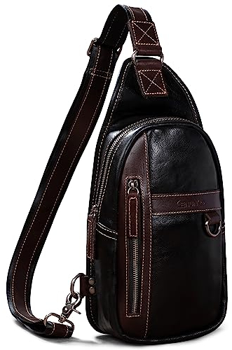 CENUNCO Echtes Leder Sling Bag für Männer Frauen Crossbody Umhängetasche Sling Rucksack Brust Geldbörse, Schwarz, Medium, Sling Bag