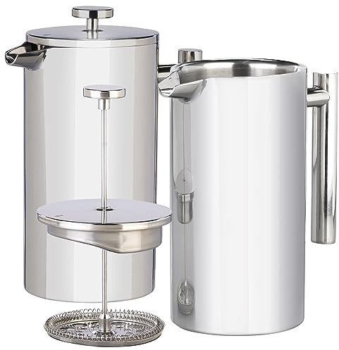 Rosenstein & Söhne Frenchpress-Kannen: 2er Set French-Press, je 1,5 Liter, doppelwandig, Edelstahl (French-Press-Kaffeebereiter, Vakuum Kanne, Tasse)