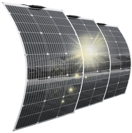 Aysolar 300W 12V Pannello Solare Flessibile 3x100W 18V Monocristallino Pannelli Fotovoltaico per Camper, Barche, Roulotte, Furgoni,Batterie e Altre Superfici Irregolari