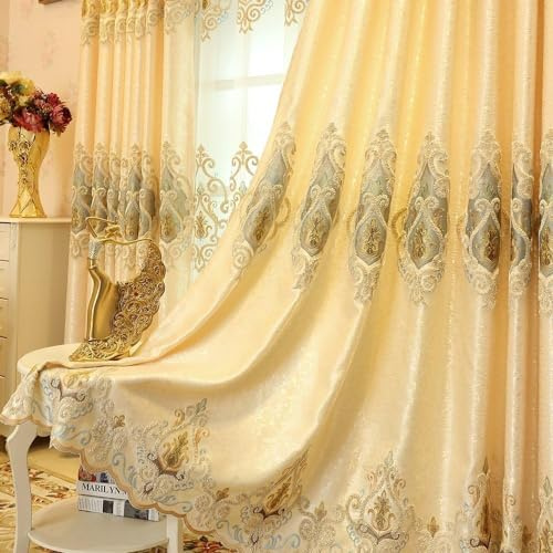 MYRU 1 Paar Wohnzimmer-Vorhänge im europäischen Stil, Raumverdunkelung, goldfarben, Luxus-Vorhänge (Stoffvorhang, 5,1 x 132,1 x 228,6 cm)
