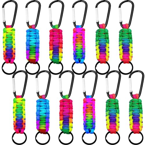 AMDZGLB Schlüsselanhänger Geflochten 12 Stück Schlüsselband Karabiner Bunt Geflochtene Lanyard Ring-Haken-Clip für Schlüssel Camping Taschenlampe