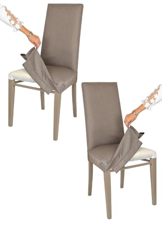 Tommychairs-2er Set gepolsterte Stühle JAZZ mit herausnehmbarem Bezug,Struktur aus lackiertem Buchenholz Farbe Cappuccino,gepolstert und mit herausnehmbarem Bezug aus Stoff in Murmeltier-Braun bezogen