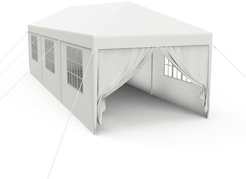 HENGMEI Pavillon Partyzelt Gartenzelt Gartenpavillon mit Seitenteilen Sonnenschutz UV-Schutz für Garten, Party, Hochzeit, Picknick (3x3m/3x6m/3x9m) (Weiß, 3x9m)