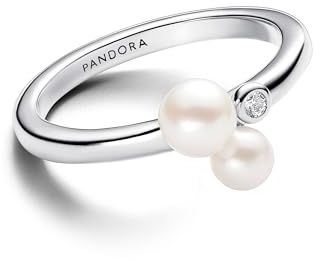 PANDORA Timeless Duo Behandelte Süßwasserzuchtperlen Ring aus Sterling Silber mit Zirkonia, Größe: 56, 193156C01-56