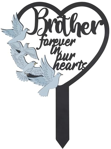 BUoonyer Pfahlgräber Friedhofsdekorationen – Bruder Metall-Gedenkmarkierungen, Herz-Friedhofs-Sympathie-Tafel für Jungen, Tauben-Gedenkstätte, Grabdekoration, Schild für draußen, Hof, Garten