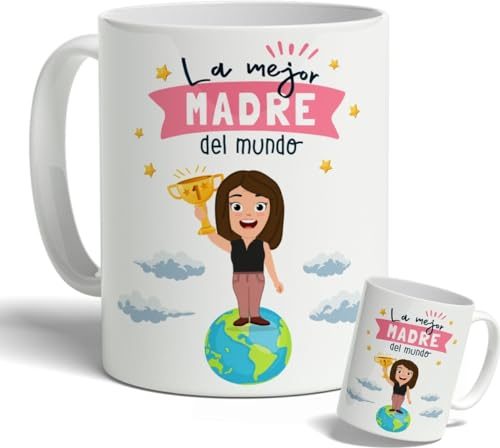 DEREGALOOS Taza de cerámica divertida para Madres. Taza de café Regalo día de la Madre. Regalo Original con frase para mujer. Tazas divertidas con frase. (La mejor madre del mundo)