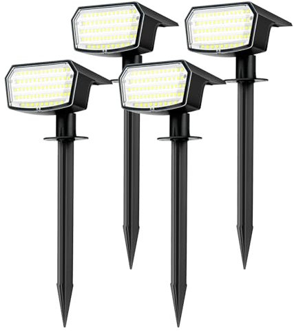 Solar Spot Lights Outdoor Garden 4 Pack, 65 LEDs Solar Lights 3 Lighting Modes Waterproof Solar Spotlights, Auto ON/Off Dusk to Dawn Security Light for Garden, Yard, Tree, Lawn, Pathway (Warm White)