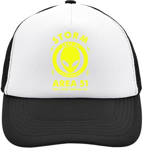 Functon+ Storm Area 51 Artwork Mesh Back Trucker Cap Adjustable Snapback Hat Casu White, Schwarz , Einheitsgröße