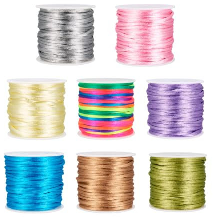 Cheriswelry Lot de 8 rouleaux de fil en nylon satiné pour la fabrication de bijoux, queue de rat/kumihimo, nœud chinois - 2 mm - 9 m par rouleau