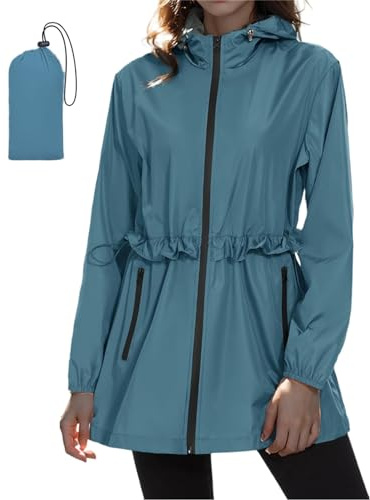 SotRong Veste d'été légère et imperméable à capuche pour femme, manteau de pluie à capuche, veste coupe-vent pour randonnée, course à pied, marche, camping, bleu, XXL