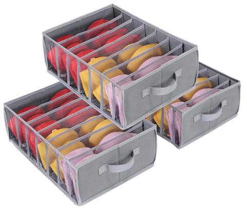 Syeeiex Unterwäsche Organizer 3er Set, Schubladen Organizer Schrank Kleiderschrank Aufbewahrungsbox Mit Klar Fenster, Faltbar Schubladentrenner Ordnungssystem für Kleidung, BHS, Tshirts, Hosen