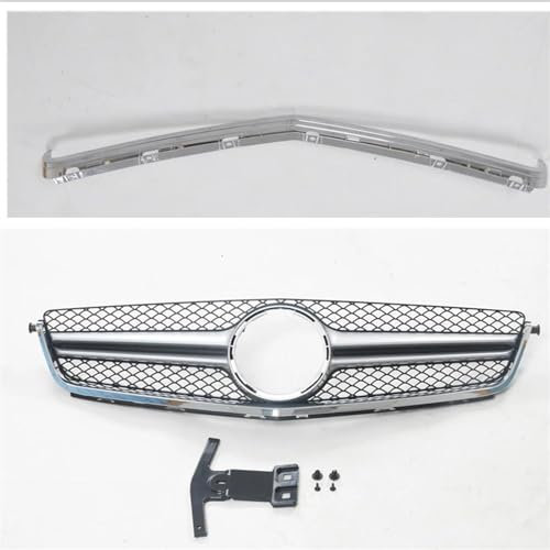 DZSQTGJKIO Vorderen Grill Für Mercedes Für Benz 2008-2011 W204 C-Klasse C63 Für AMG Auto Kühlergrill Mit Rahmen Trim Auto Oberen Stoßstange Grill Gitter(Silber)