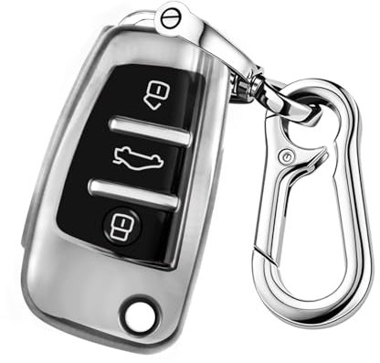 FT FUNTOR Autoschlüssel Hülle für Audi,für Audi A1 Schlüsselhülle mit Schlüsselanhänger,3 Schwarze Tasten TPU Schlüsselhülle für A1 A3 A4 A6 A8 Quattro Q2 Q3 Q7 R8 RS3 RS6 S3 S6 TT TTS (A-Silbrig)