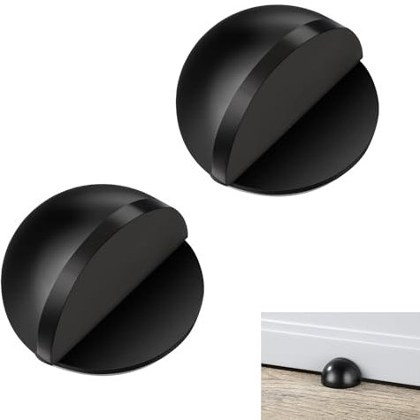 ZPLASK 2pcs Black Door Stop, Modern Stainless Steel Door Stoppers for Floor, Protects Walls and Doors, Easy Adhesive Installation, Suitable for Home, School, Office