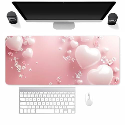 Grand Tapis de Souris de Jeu Coeur Rose, Tapis de Souris XXL 1200x600x2mm, Mat de Claviers étendu avec Bords Cousus, Facile à Nettoyer, pour Souris Claviers Gamer Bureau