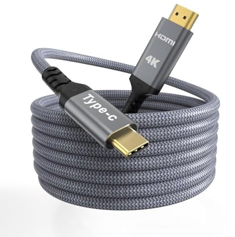 Quntis Câble USB C vers HDMI 4K 3M, Câble Tressé Type-C vers HDMI Adaptateur HDMI en Aluminium avec Connecteur Plaqué Or,Compatible avec iPad Pro, iPhone 16, MacBook Pro, Galaxy, Surface