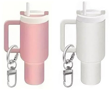 HSAJS Ttpsry Mini Kaffeetassen Schlüsselanhänger Set 2 Stück Kreative Schlüsselanhänger Mit Karabiner Schlüsselbund Für Frauen Männer Kinder Mode Accessoire Für Taschen Und Rucksäcke