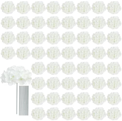AVIVIHO 65pcs White Hydrangea Artificial Flowers Bulk (Not Squished, No Steaming Need) Ivory Faux Hydrangeas Bouquet Silk Flowers with Stems for Wedding,Party,Centerpieces,Home,Baby Shower Decor