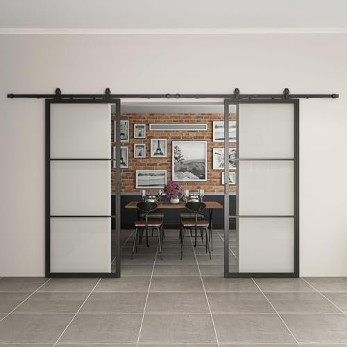 inova Glas-Schiebetür Komplettset klar 2050x2200mm Industriestil schwarz offene Laufschiene beidseitiger Softclose