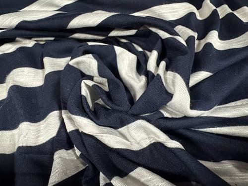 Single-Jersey-Stoff, weicher Griff, Meterware, Slub-Streifen, Weiß und Marineblau, 35 mm