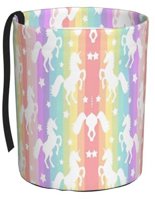 OKFSTY Sac poubelle de voiture à motif licornes sur rayures colorées - Poches de rangement à suspendre - Anti-fuite - Organisateur pour le camping et les aventures