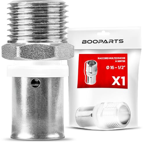 BOOPARTS - Pressfitting Kupplung 16 mm x 1/2 (DN15) Außengewinde (AG) Messing - Gerade Übergangskupplung TH-Kontur für Mehrschichtverbundrohr