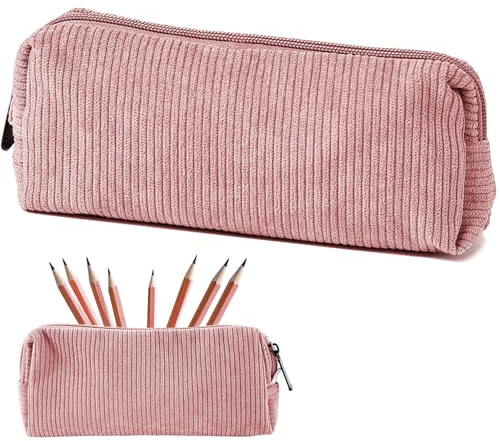 UNIANE Mäppchen Cord-Stoff,Federmäppchen Klein,Mäppchen Mädchen,Mäppchens Klein,Federmäppchen für Erwachsene Teenager Pencil Case mit Reißverschluss Kosmetik Organizer,Federmappe Rosa