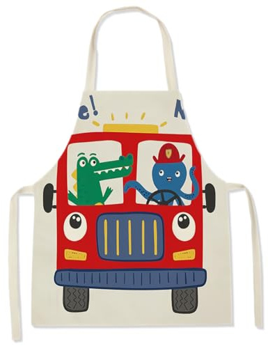 Leinen Küchenschürze Kinder, Kinderschürze, Kindergarten Kochschürze für Mädchen Jungen, Auto Kochschürze für Kinder zum Malen