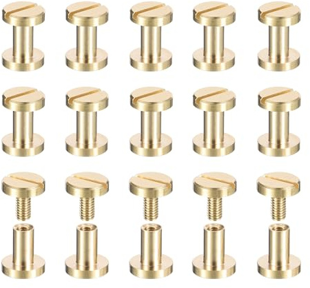 QUARKZMAN 25 Stück Messing Chicago Schrauben, 7x8mm Flachkopf Schraubenrücken Bindungspfosten Nagel Niete für DIY Lederhandwerk Gürtelriemen, Messing Ton
