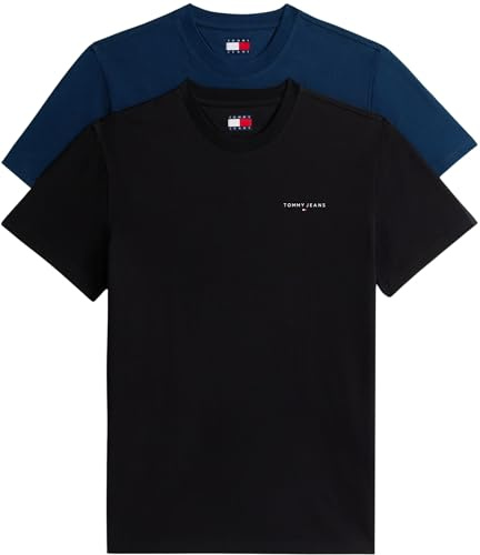 Tommy Jeans Herren TJM Slim Linear SS Tee 2PCK EXT DM0DM22316 S/S T-Shirt, Mehrfarbig (Black/Dark Night Navy), M, Mehrfarbig (Schwarz/Dunkelmarineblau), M
