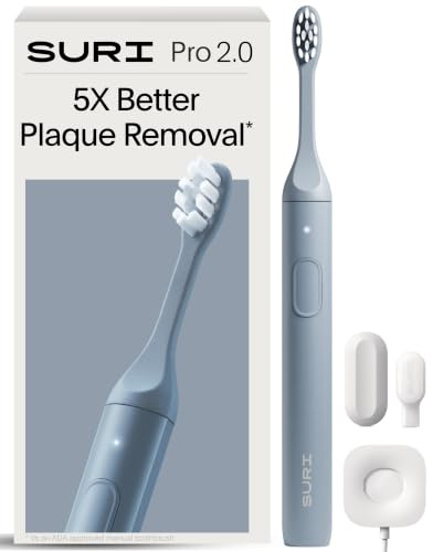 SURI Pro Sonic Electric Toothbrush | Over 4+ Weeks Battery | Pressure Sensor | Aluminium Body | 2-Minute Timer | Plant-Based Heads | Blue