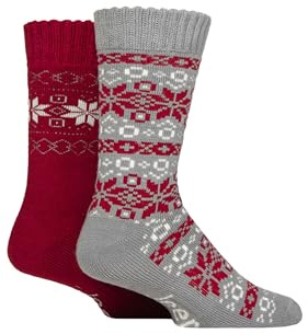 Jeep Men’s 2 Pair Fair Isle Thermal Boot Socks – Brushed Inside, Thick Cushioned, Warm & Breathable with Reinforced Heel & Toe, Outdoor Winter Comfort, Size UK 6–11